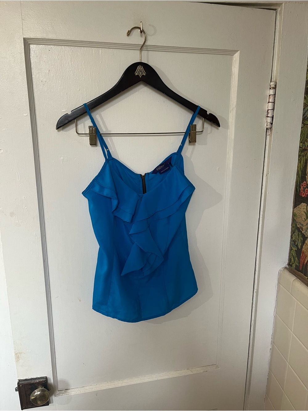 Miley Cyrus Max Azria Y2K Ruffle Camisole Tank Top Royal Blue Size M EUC